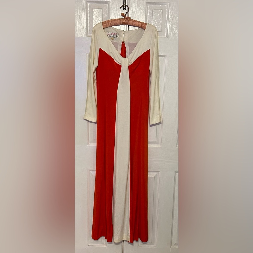 Vintage 1960s EVA GABOR LOOK by Estevez Orange & Beige maxi gown size 16